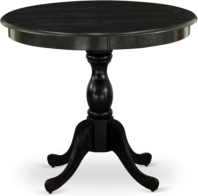 East West Furniture AMSI3-ABK-48 3 Piece Modern Dining Table Set Contains a Round Kitchen Table with Pedestal and 2 Coffee Linen Fabric Parsons Dining Chairs, 36x36 Inch, Wirebrushed Black