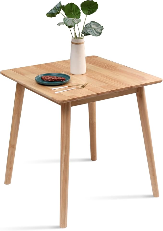 OGMILL 27.6" Small Square Dining Table for 2, Space-Saving Natural Kitchen Dinner Table Rustic Wood Mid Century Modern Table with Solid Wood Leg for Small Spaces
