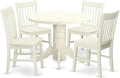 East West Furniture SHNO5-LWH-W 5 Piece Kitchen Table & Chairs Set Includes a Round Dining Room Table with Pedestal and 4 Solid Wood Seat Chairs, 42x42 Inch, Linen White