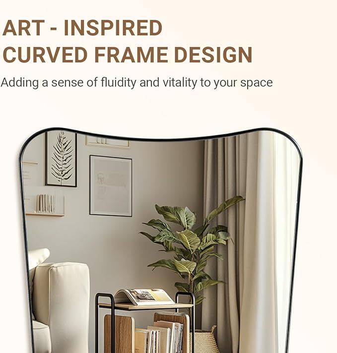 ANDY STAR Brushed Nickel Mirror 24x40 Inch, Silver Irregular Bathroom Mirror, Large Decorative Mirror in Anti-Rust Stainless Steel Metal Frame Deep 1’’, Ideal for Home Decor