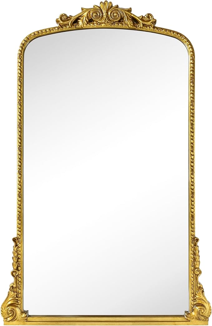 30x45'' Antiqued Gold Ornate Arched Mantel Baroque Inspired Dresser Mirror