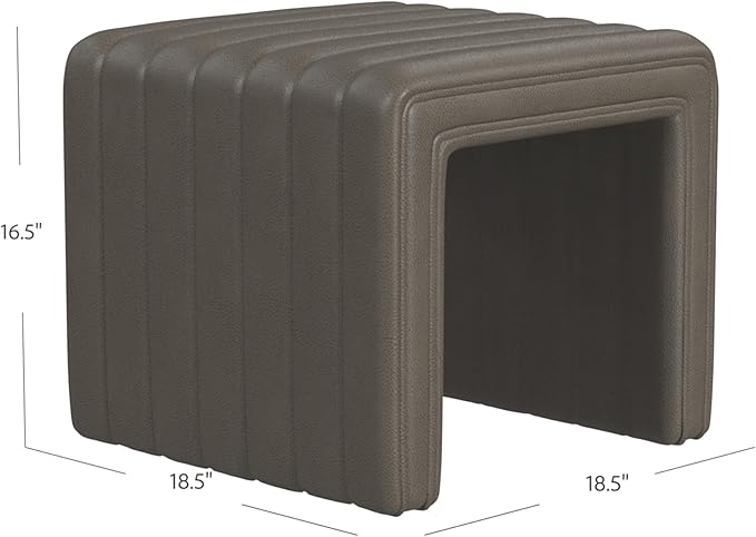 HomePop Modern Channel Tufted Faux Leather Ottoman Home Décor|Ottoman for Living Room & Bedroom - Pewter Gray Faux Leather