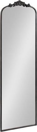 Kate and Laurel Arendahl Vintage Arched Tall Panel Mirror, 18 x 58, Antique Black, Traditional Baroque Full Length Mirror with Ornate Garland Inspired Crown for Bedroom Body Mirror Decor