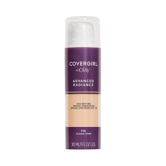 COVERGIRL Advanced Radiance Age-Defying Liquid Foundation Makeup | Anti-Aging, Age-Defying Formula, Buildable Coverage (Packaging May Vary) | 110 Classic Ivory | 1 fl oz (Pack of 1)