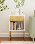 Nightstand,Modern Night Stand Boho Farmhouse Wood Bedside Table with Storage Drawer and Open Shelf,Side End Table for Bedroom,Living Room,White