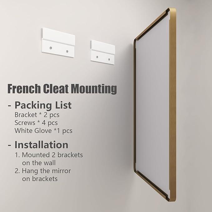 72x36 Inch Gold Bathroom Mirror for Wall, Large Brushed Gold Framed Mirror, Large Rectangle Vanity Mirror, Rounded Corner, Shatterproof, Anti-Rust (Horizontal/Vertical)