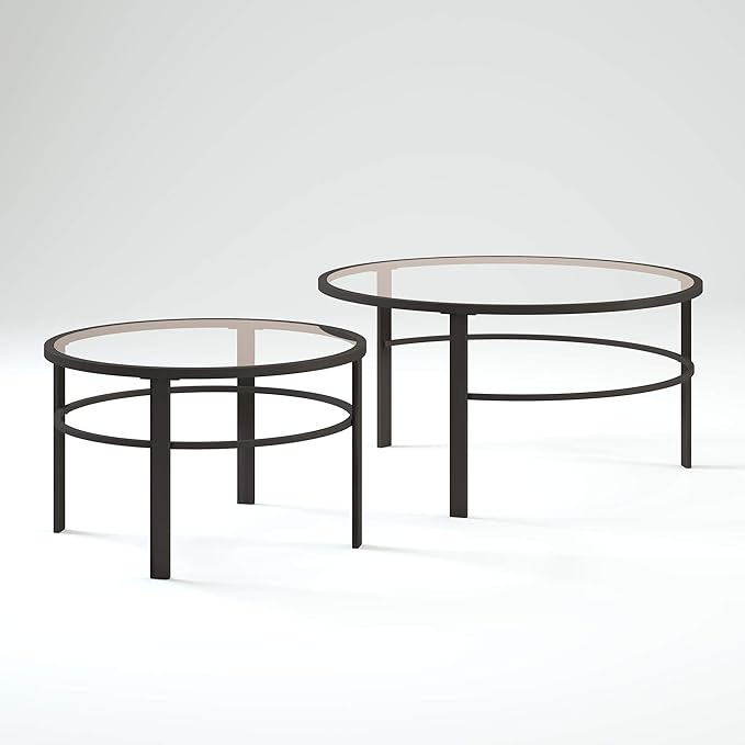 Henn&Hart Round Nested Coffee Table in Blackened Bronze, Coffee Table coffee tables for living room, studio apartment essentials, 36" Wide