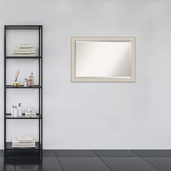 Amanti Art White Bathroom Mirror for Over Sink, 29x41 Cottage White Silver Rectangle Vanity Mirror, Large Coastal Wood Frame, Hangs Horizonally and Vertically, Bathroom Wall Decor, Beveled Edge