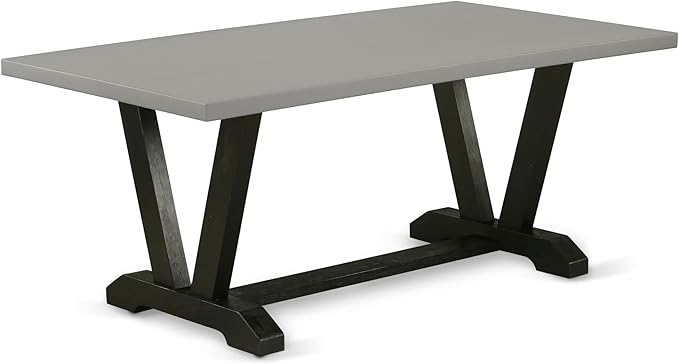 East West Furniture V697MZ650-9 9 Piece Kitchen Table Set Includes a Rectangle Dining Table with V-Legs and 8 Dark Gotham Grey Linen Fabric Parson Dining Chairs, 40x72 Inch, Multi-Color