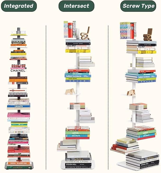 9-Tier Spine Bookshelf Metal Bookcase 5 Colors Vertical Bookshelf Tower Rotating Tall Narrow Bookshelf Ladder Book Rack Indoor (Yellow)