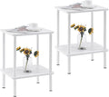 Apicizon 2 Tier End Table Set of 2, Small Side Table with Solid Wood Legs, Boho Bedside Table with Storage Shelf, Nightstand for Small Spaces, Bedroom, Living Room, Entryway, Easy Assembly, White