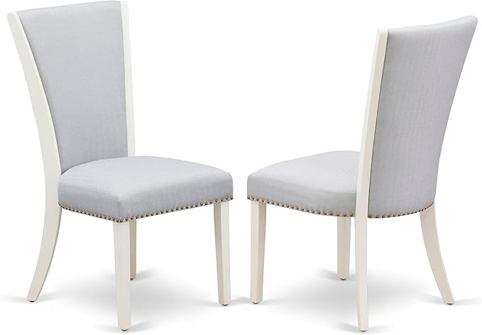 East West Furniture V027VE005-9 9 Piece Kitchen Table Set Includes a Rectangle Dining Table with V-Legs and 8 Grey Linen Fabric Parsons Dining Chairs, 40x72 Inch, Multi-Color
