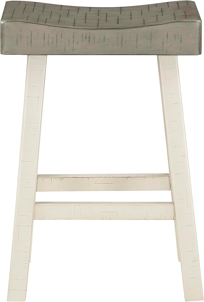 Lexicon Saddle Bar Stools Set of 2 Barstools with Footrest, Armless Dining Chairs for Kitchen Island, Breakfast Nook, Living Room, Counter Height, White/Coffee