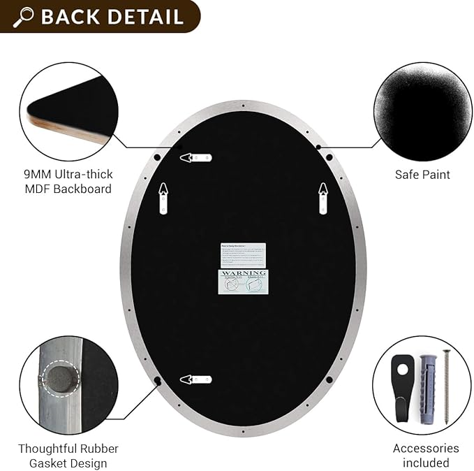 ANDY STAR Brushed Nickel Mirror Bathroom, 24x32 Inch Brushed Nickel Oval Mirror, Stainless Steel Metal Frame Oval Vanity Mirrors Hangs Horizontal or Vertical, Modern Style for Home
