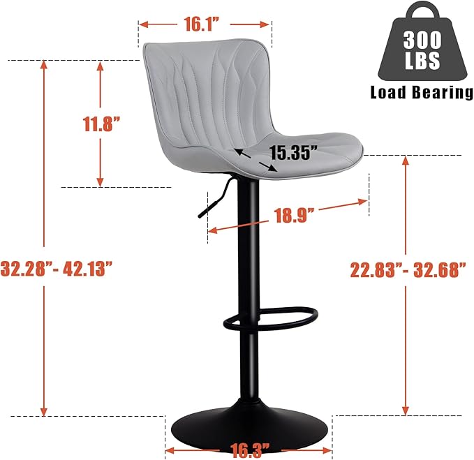 YOUNIKE Grey Bar Stools Set of 6 Modern Swivel Counter Height Bar Chair with Back Adjustable Kitchen Island Faux Leather Padded Barstools taburetes de bar Breakfast sillas para barra de cocina 6PCS