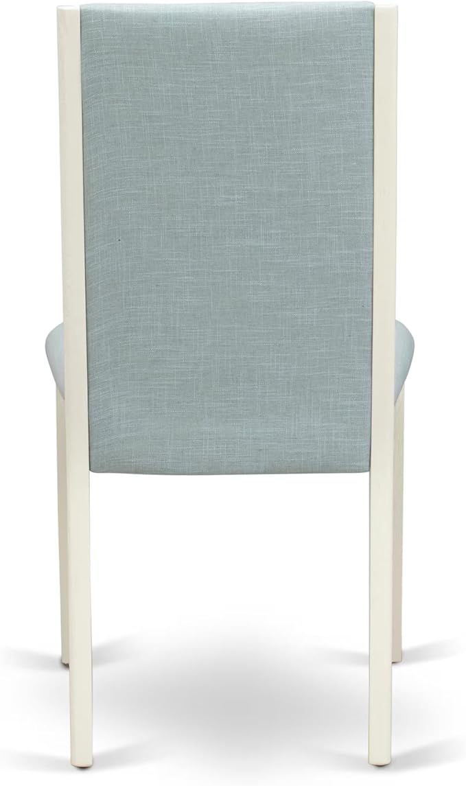 East West Furniture V077LA015-5 5 Piece Dinette Set Includes a Rectangle Dining Room Table with V-Legs and 4 Baby Blue Linen Fabric Upholstered Parson Chairs, 40x72 Inch, Multi-Color