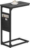 TUTOTAK C Shaped End Table, Side Table for Couch, Sofa Table with Storage Bag, TV Tray for Living Room, Bedroom, Charcoal Grey TB01BY082