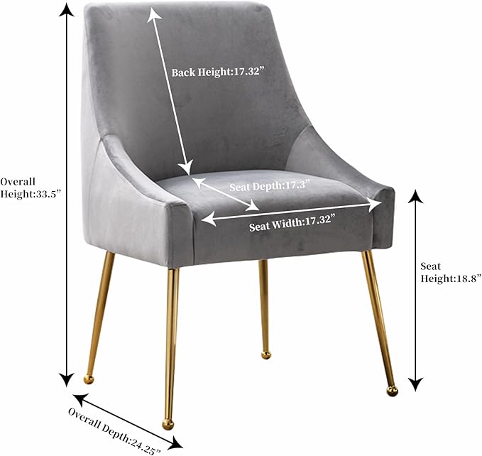 Modern Velvet Dining Chairs Set of 6, Contemporary Upholstered Furniture Collection with Polished Gold Metal Legs, Elegant Accent Chairs for Kitchen Living Room(Grey)