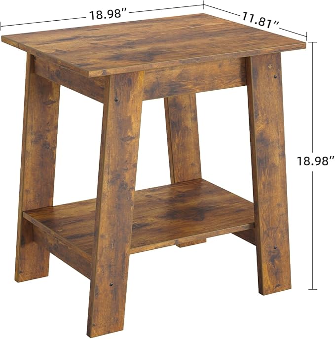 Garvee End Table, Set of 2, Side Table with 2-Tier Storage Shelf, Sofa Table for Small Space, Square Nightstand for Entryway, Farmhouse, Living Room, Easy Assembly, Rustic Brown