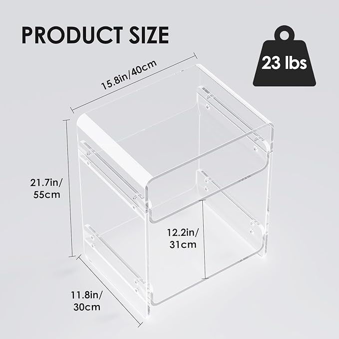 Acrylic Record Player Table with Storage Shelf– Sleek Bedside Storage with Durable Design, Perfect for Bedrooms, Living Rooms, or Modern Interiors – Ideal as a Bedside Table or Sofa Side Piece