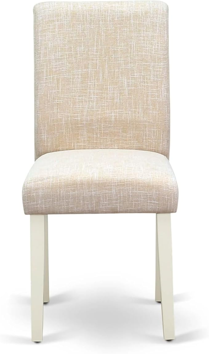 East West Furniture ANAB3-LWH-02 3 Piece Dinette Set for Small Spaces Contains a Round Kitchen Table with Pedestal and 2 Light Beige Linen Fabric Parson Chairs, 36x36 Inch, Linen White