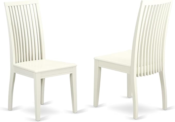 East West Furniture HBIP5-LWH-W 5 Piece Dining Room Table Set Includes a Round Dining Table with Pedestal and 4 Wood Seat Chairs, 42x42 Inch, Linen White