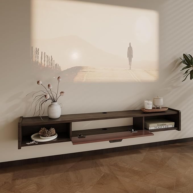 47'' Floating TV Stand,Wall Mounted TV Console,Floating TV Cabinet,Under TV Shelf for Bedroom Living Room(Walnut)