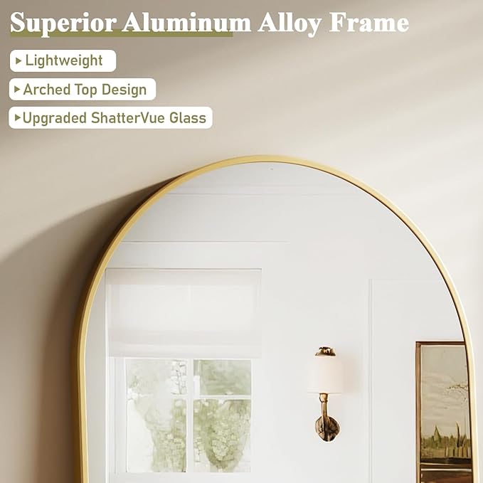 HARRITPURE 32"x48" Arched Bathroom Mirror - Gold Wall Mounted Vanity Mirror Aluminum Alloy Frame Large Arch Wall Mirror for Living Room, Bedroom and Entryway
