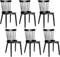 Unovivy Wood Dining Chairs Set of 6, Windsor Farmhouse Spindle Back, Widen Seat, Modern Mid-Century Country Style, for Living Room Restaurant, Black
