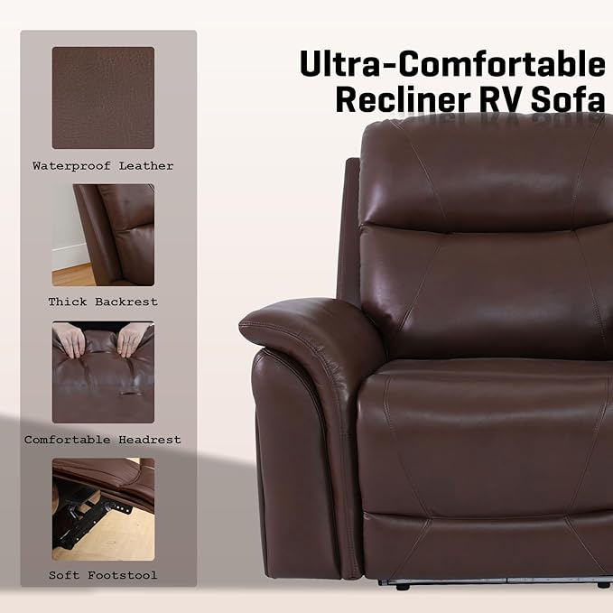 Nicbex PU Leather Power Wall Hugger Chair Double Reclining Sectional Sofa 2-Seater Loveseat Couch with Center Storage Console, USB Port, Cup Holders and Ambient LED Light for Living Room RV Theater