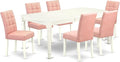 East West Furniture DOAS7-LWH-42 7 Piece Dinette Table Set Consists A Dinner Table and 6 Beige Red Polyester Fabric Parson Dining Chairs with Stylish Back- Linen White Finish