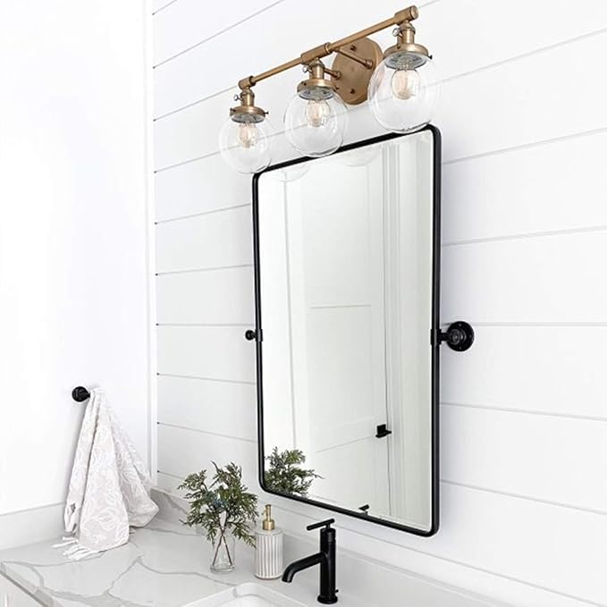 TEHOME 20x24'' Pivot Mirror for Bathroom Matt Black Tilt Beveled Mirror Rectangle Bathroom Mirror Pivoting Metal Framed Vanity Mirrors for Wall, Vertical