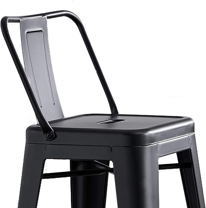 AC Pacific Modern 24” Metal Barstool Set of 2 – Country Rustic Style with Low Back, Lightweight & Sturdy Build, Easy Assembly, Matte Black