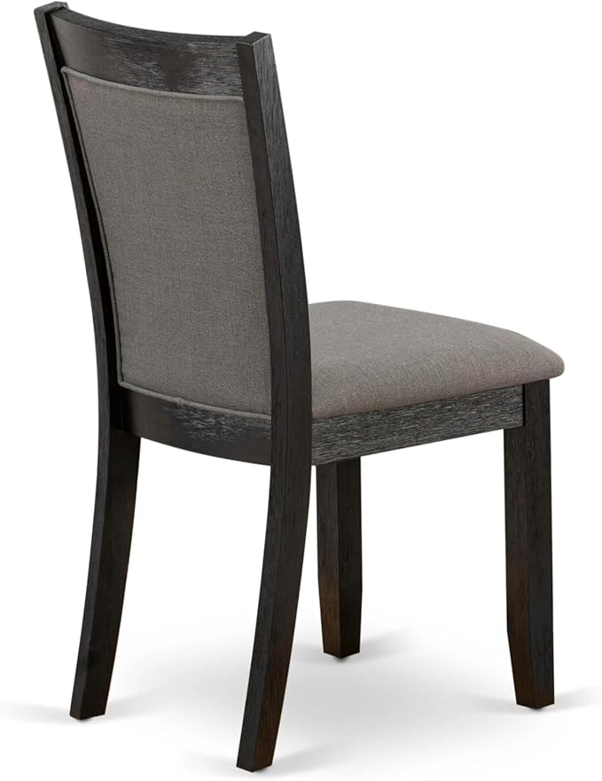 X02MZ-206-50 - 5-pc Dining Room Table Set a Rectangular Kitchen Table and 2 wooden Benches and 2 Dark Gotham Grey Linen Fabric Chairs, 39x120 Inch, Wire Brushed Black