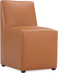 Manhattan Comfort Anna Square Modern Dining Chair with Head to Toe Faux Leather Upholstery and Plastic Foot Padding, Luxury Accent Furniture, Set of 1, Saddle