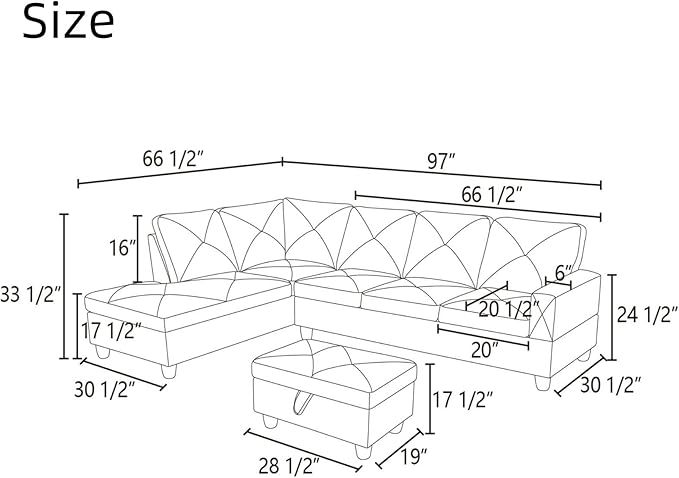 NAYSAYE L Shaped Couch, Modular Sectional Couch with Ottoman Storage, Modern Lounge Sofa Convertible Sectional Couches for Living Room, Apartment, Blue