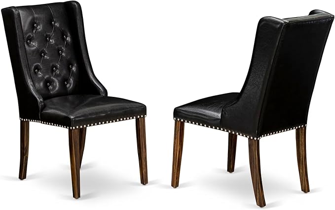 East West Furniture V727FO749-9 9 Piece Modern Dining Table Set Includes a Rectangle Wooden Table with V-Legs and 8 Black Faux Leather Upholstered Chairs, 40x72 Inch, Multi-Color