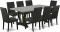 East West Furniture V697DR124-9 9 Piece Dining Table Set Includes a Rectangle Dining Room Table with V-Legs and 8 Black Color Linen Fabric Upholstered Chairs, 40x72 Inch, Multi-Color