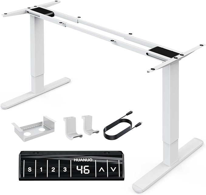 HUANUO Electric Standing Desk Frame with 265 lbs Dual Motor,Thick T-Shaped Desk Legs Made of Automotive-Grade Steel,for Max 90″x31.5″ Desktop, Height Adjustable Desk Frame for Home Office,Frame Only