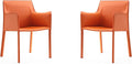 Manhattan Comfort Paris Modern Saddle Leather Dining Chairs, Metal Frame, Comfortable Padded Seat, Fully Assembled Armchair Accent Furniture, Set of 2, Coral