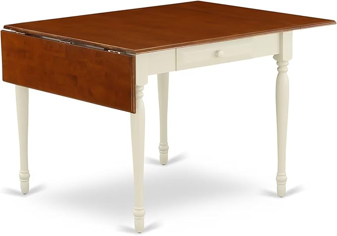 East West Furniture MZDO3-WHI-W 3 Piece Dining Set Contains a Rectangle Dining Room Table with Dropleaf and 2 Wood Seat Chairs, 36x54 Inch, Buttermilk & Cherry