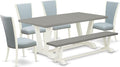 East West Furniture V097VE215-6 6 Piece Kitchen Table Set Contains a Rectangle Dining Table with V-Legs and 4 Baby Blue Linen Fabric Parson Chairs with a Bench, 40x72 Inch, Multi-Color