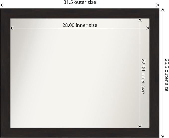 Amanti Art Brown Bathroom Mirror for Over Sink, 28x34 Furniture Espresso Rectangle Vanity Mirror, Large Casual Frame, Hangs Horizonally and Vertically, Bathroom Wall Decor, Non-Beveled Edge