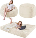 Bean Bag Chairs for Adults - Giant Bean Bag Chair Convertible Bean Bag Bed - Beanbag Chair with Micro Fiber Cover/Furniture Foam Filler - Floor Couch Sofa in Bedroom Dorm Room - Queen Beige