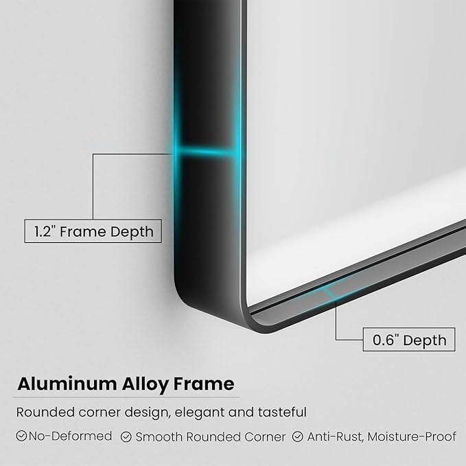 Black Bathroom Mirror 40X30 Inch, Black Metal Framed Mirror for Wall, Rounded Rectangle Matte Bathroom Vanity Mirror with Tempered Glass, Anti-Rust, Horizontal/Vertical