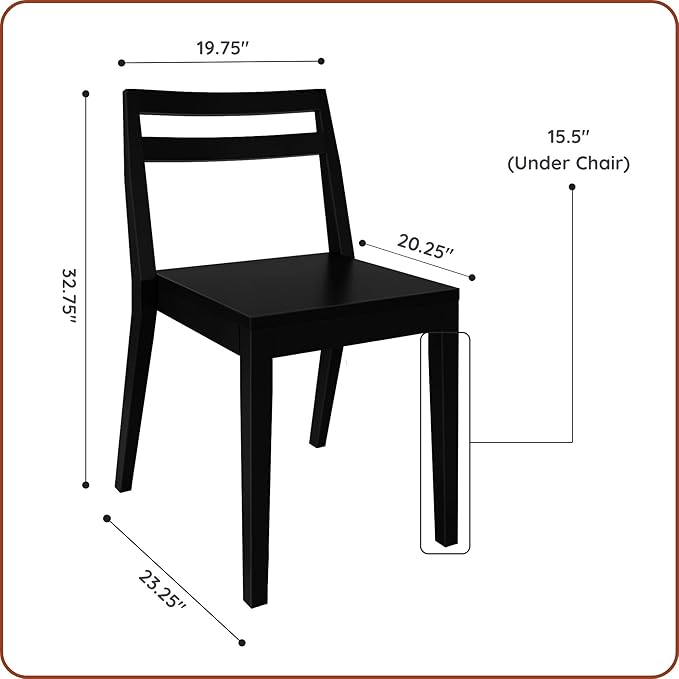 Grain & Grove Davie Dining Room Chairs Set of 4, Solid Wood Modern Kitchen Chair for Living Room, Kitchen, Black