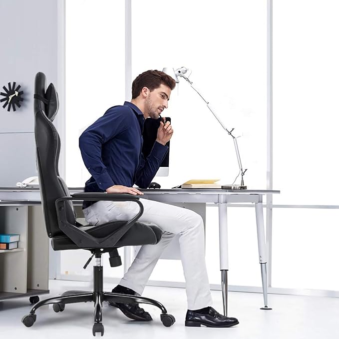 BestOffice Computer Executive Desk Office Chair with Lumbar Support Headrest For Women, Men, Red