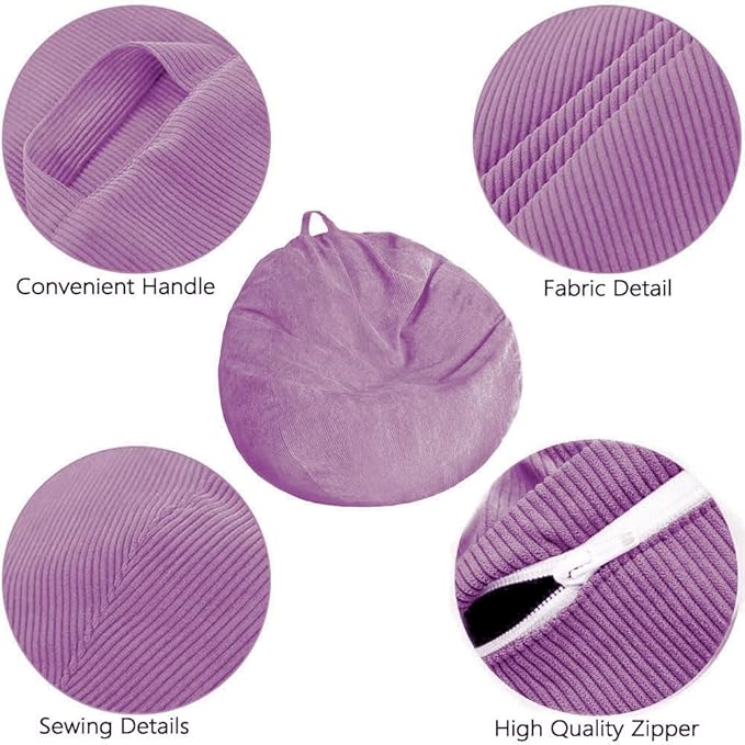 Stuffed Animal Storage Bean Bag Chair Cover - Washable Ultra Soft Corduroy Sack Bean Bag Cover for Organizing Plush Toys or Textile