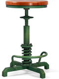 LOKKHAN American Antique Steampunk Bar Stool 24.41"-28.35" Vintage Industrial Adjustable Swivel Backless Counter Stool for Dining, Breakfast, Pub, (Heavy Duty Metal & Wood, Aged Green, Brown Top)