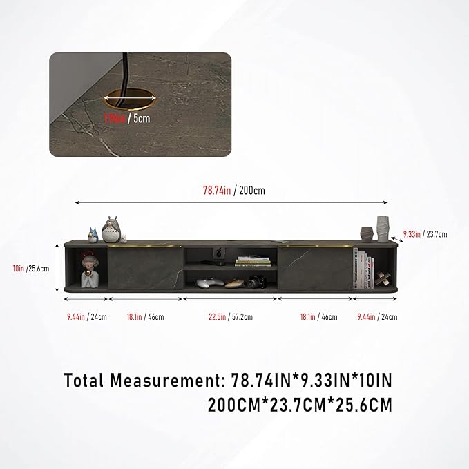 Pmnianhua Floating TV Stand with 2 Drawers,78'' Wall Mounted TV Cabinet,Floating Shelf for Under TV,Floating TV Unit with Stoarage for Bedroom Living Room(Grey)